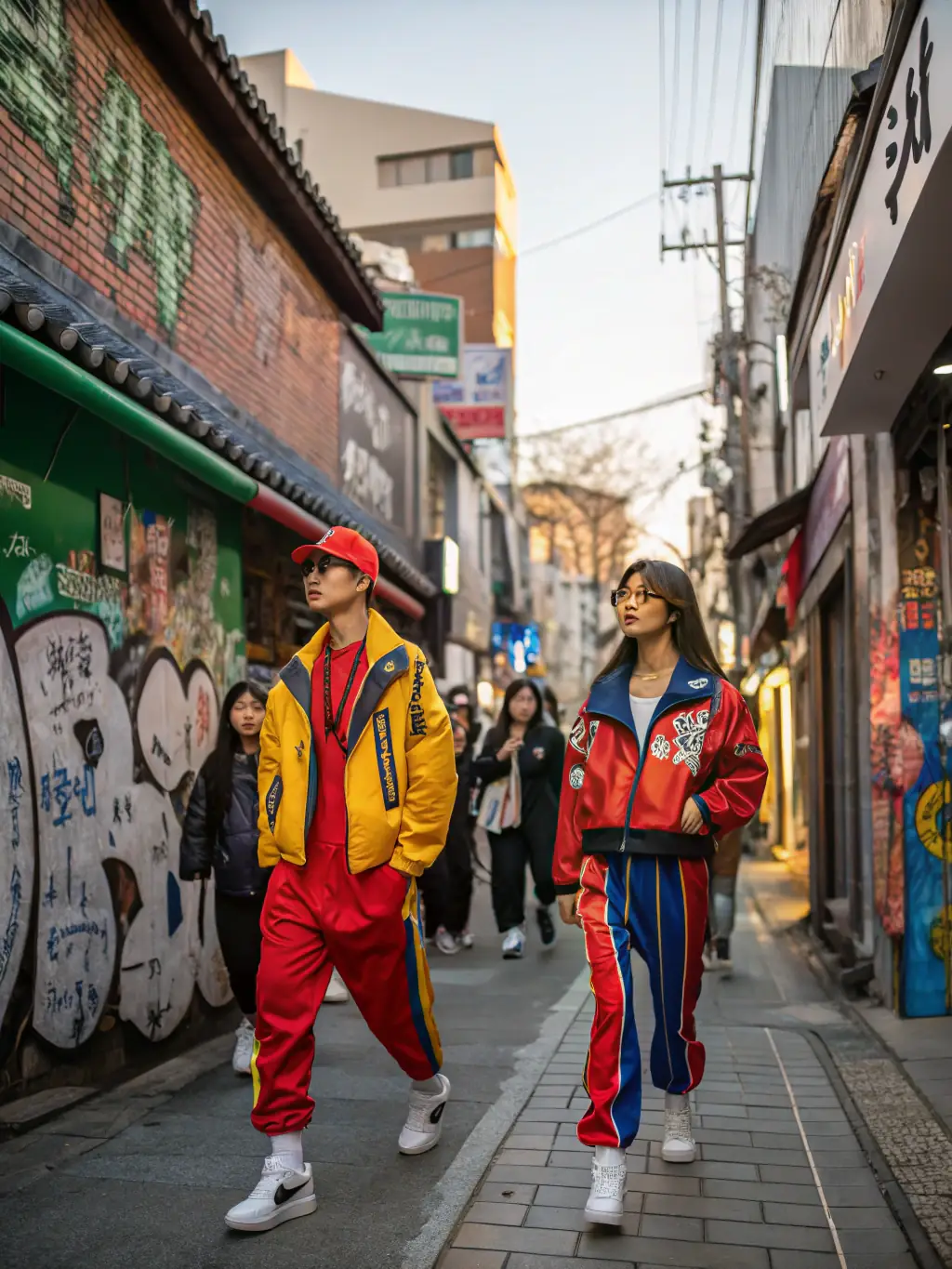 A photograph of a collaboration between a Korean streetwear brand and a global sportswear company, showcasing a fusion of styles and cultures.